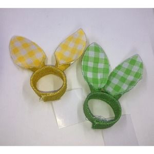 2 Buffalo Check Bunny Ears Easter Napkin Rings Yellow Green Marshmallow Mug Hats